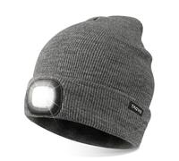 TAGVO USB Rechargeable LED Beanie Cap, Lighting and Flashing Alarm Modes 8 LED Hands Free Flashlight, Easy Install Quick Release Headlamp Beanie, Unisex Winter Warmer Knit Cap Hat - Grey