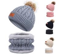 TAGVO Warm Knitted Beanie Hat Scarf Set for Kids, Winter Thicken Fleece Thermal Knitted Hat Neck Warmer Set,for Kids children Boys Girls, Winter Accessories Sets