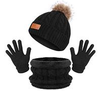 TAGVO Warm Knitted Beanie Hat Scarf Set for Kids, Winter Thicken Fleece Thermal Knitted Hat Neck Warmer Set,for Kids children Boys Girls, Winter Accessories Sets