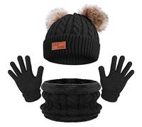 TAGVO Warm Knitted Beanie Hat Scarf Set for Kids, Winter Thicken Fleece Thermal Knitted Hat Neck Warmer Set,for Kids children Boys Girls, Winter Accessories Sets