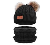 TAGVO Warm Knitted Beanie Hat Scarf Set for Kids, Winter Thicken Fleece Thermal Knitted Hat Neck Warmer Set,for Kids children Boys Girls, Winter Accessories Sets