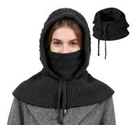 TAGVO Winter 3 in 1 Hat Warm Mask Scarf Set, Knitted Balaclava Full Face Mask with Neck Warmer Windproof Hooded Scarf Hat Unisex, Soft Face Covers Hat Adjustable Face & Neck Warmer Black