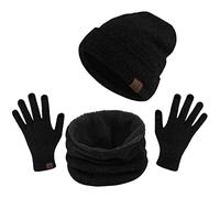TAGVO Winter Beanie Hat, Scarf, Touch Screen Gloves 3 in 1 Warm Accessories Kit, Soft Fleece Inner Lining Great Warm, Stretchy Knit Beanie Cap, Elastic Neck Warmer, 3 fingers Screen Touch Gloves