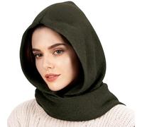 TAGVO Winter Hat Scarves 2 in 1, Windproof Winter Hat with Neck Warmer Soft Hooded Scarf Hat, Unisex Pullover Scarf Beanie, Elastic Warm Head Scarves Wraps Balaclava Hat Green