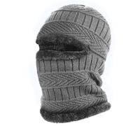 TAGVO Winter Knit Balaclava Beanie Hat with Flexible Neck Warmer, Unisex Windproof Warm Ski Face Mask Hooded Scarf for Outdoor Sports Grey