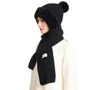 TAGVO Winter Knit Hat & Scarf Women, Ladies Stretchy Soft Elastic Windproof Classic Diamond Jacquard Hat With Pom Pom and Fleece Linning, Balaclava Hooded Scarf Set Lined Neck Warmer Cap for Women