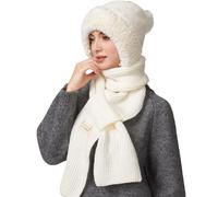 TAGVO Winter Slouch Knit Hat & Scarf Women, Multifunction Thermal Elastic Wooly Snood Hood Beanie Hat in Soft Fleece with Hairball, 2 in 1 Windproof Full Face Mask Neck Warmer Protection For Ladies