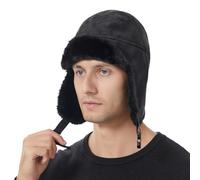 TAGVO Winter Trapper Hat with Ear Flaps PU Leather Waterproof Windproof Aviator Hat for Men Women Warm Fleece Lined Black