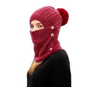 TAGVO Winter Warm Knitted Cap＆Neck Warmer Sets,Flexible Knit beanie Hat With Hairball,Soft Thick Fleece Lined,Women Adjustable Face Mask For Outdoor Sports,Winter Gift