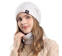 TAGVO Women Beanie Hat Scarf Set Winter Warm Thicken Knitted Hat Ladies Outdoor Slouchy Ski Hat Neck Warmer with Fleece Lining