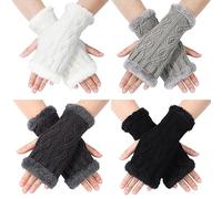 TAGVO Women Fingerless Gloves, 4 Pairs Winter Warm Sleeves, Plush Arm Warmer Sleeves, Short Knitted Gloves Fleece Lining, Winter Sports Gloves Windproof, Warm and Thick, Suitable For Winter Ladies