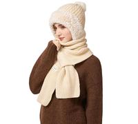 TAGVO Women Winter Knit Hat & Scarf, Soft Elastic Windproof Slouch Thermal Double Fleece Lined Bobble Hat, Ladies Wooly Beanie Ski Skull Cap Balaclava Face Mask for Outdoor Skiing Hiking Working