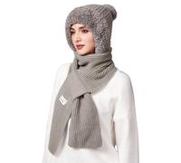 TAGVO Women Winter Knit Hat & Scarf, Soft Elastic Windproof Slouch Thermal Double Fleece Lined Bobble Hat, Ladies Wooly Beanie Ski Skull Cap Balaclava Face Mask for Outdoor Skiing Hiking Working Gray