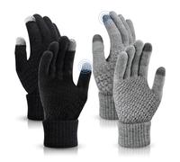 TAGVO Women's Winter Knitted Gloves, Couple Warm Gloves with Touch Screen Thin Fleece Liner, Full Finger, Indoor/Outdoor Use (Black & Grey)