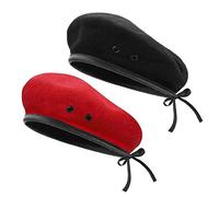 TAGVO Wool Berets, Mens Ladies Military Army Style Berets with Leather Trim - Adjustable, One Size Fits Most