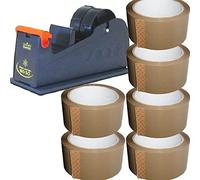 TAHA ® 1 X 50mm Packing Tape Desktop Bench Dispenser 6X Brown Tape Rolls 48mm X 66m