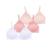 TAHARI Girls' 3-Pack Molded Wireless Bras, Nude, Blush, White, 30A