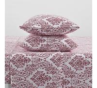 Tahari Home | Damask Collection | Red/White Cozy Triple Brushed Cotton Flannel Bed Sheet Set, Full, 4 Pieces