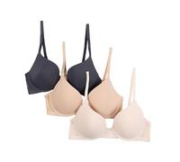 TAHARI Women's 3-Pack Everyday Lift Bra with Mesh Panels, 100 inches, Bare Nude, 36C (Pack of 3)