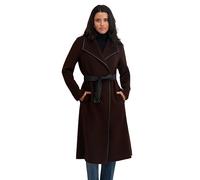 TAHARI Women's Double-Faced Luxury Soft Wool Blend Long Line Wrap Coat, Pu Binding Trim, Removable Belt Pea, Chocolate, XL