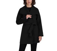 TAHARI Women's Ella Lightweight Double Face Wool Wrap Coat with Tie Belt Blend, Black, L