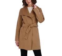 TAHARI Women's Ella Lightweight Double Face Wool Wrap Coat with Tie Belt, Solid Camel, XS