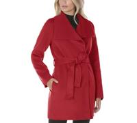 TAHARI Women's Lightweight Wool Wrap Coat with Tie Belt, Deep Red, Medium