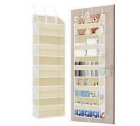 TAHAVICE Baby Over Door Storage with 5 Pockets, Door Hanging Storage with Hooks, Back of Door Storage for Bedroom, Bathroom, Nursery, Baby Essentials for Newborn(Beige)