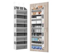 TAHAVICE Baby Over Door Storage with 5 Pockets, Hanging Storage with Hooks, Back of Door Storage for Bedroom, Bathroom, Nursery, Baby Essentials for Newborn (Light Grey)