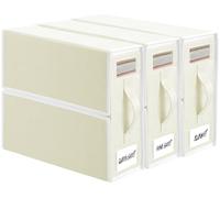 TAHAVICE Bed Sheet Organiser - 3 Pack Foldable Storage Box with Handle and Clear Window, for Bedding Clothes, Blankets - Beige