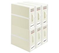 TAHAVICE Bed Sheet Organiser, 6 Pack Bedding Storage Box with Handle and Clear Window, Foldable Organiser for Clothes, Blankets, Beige