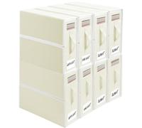 TAHAVICE Bed Sheet Organiser, 8 Pack Bedding Storage Box with Handle, Clear Window - Foldable Organiser for Clothes, Blankets - Beige