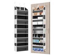 TAHAVICE Over The Door Storage Organiser, Hanging Shelves With 5 Clear Window Pockets, Behind Door Storage For Pantry Baby Nursery Bathroom, Bedroom, Toys and Clothes(Grey)