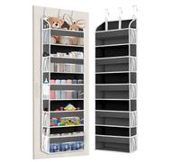 TAHAVICE Over The Door Storage Organiser, Hanging Storage Organiser with 5 Clear Window Pockets, Back of Door Storage for Small Spaces, Bedroom, Toys and Clothes(Grey)