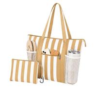 TAHAVICE Waterproof Beach Bag for Women - Large Holiday Beach Tote Bag with Zip & 6 Pockets and Wet Compartment, Lightweight Family Reusable Bags for Travel Pool, 35L
