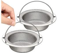 Tahbarshi 2 Pack Kitchen Sink Strainer, Stainless Steel Large Sink Sieve with Lift-up Handle, Dia 7.5cm Anti Clogging Drain Strainer Sink Food Catcher Basket, Outer Rim 11cm