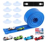 Tahbarshi Car Track Toy 5m Includes 4 Cars, Flexible Race Speed Track, Rolls Up Portable Dual Race Track, Car Ramp Toy for 1/64th Cars for Jumps Tunnels Loops for Ages 3+ (Blue)