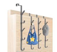 Tahbarshi Over The Door Hanger, 4 Pcs X 5 Hooks Over Door Coat Hooks, Stainless Steel Coat Hanger for Bedroom, Clothes, Towel, Hats, Bags Saving (Gray, 1.7+2.6CM)
