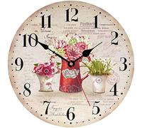 TAHEAT 14 Inch Colorful Flowers Wall Clock, Wooden Rustic Country Clocks, Decorative Accurate Easy to Read Wall Clock for Living Room/Bedroom/Bathroom/Kitchen