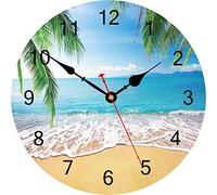 TAHEAT 14 Inch Summer Palm Trees Wall Clock Tropical Hawaiian Seashore Clocks, Silent Non Ticking Easy to Read Wall Clock for Kitchen/Bedroom/Living Room