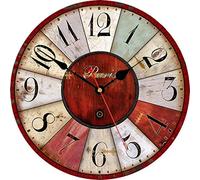 TAHEAT 30 cm Vintage Red Wall Clock, French Parisian Style Clocks, Silent No Ticking Noise, Country House Style Retro Clocks, Wooden Wall Decoration for Kitchen/Living Room/Bedroom/Office
