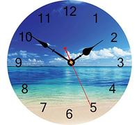 TAHEAT Blue Peaceful Sea Wall Clock, Silent Non Ticking Beautiful Sky Beach Round Clocks, Easy to Read Decorative Wall Clock for Kitchen Bathroom Living Room Home Art Decor, 14 Inch