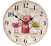 TAHEAT Plants Flowers Wall Clock, Vintage Shabby Chic Wood Kitchen Clock Unusual, Silent Non Ticking Retro Wall Clocks for Living Room Bedroom Bathroom Office, 12 Inch