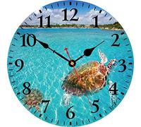 TAHEAT Turtle Underwater Wall Clock, Silent Non Ticking Nautical Sea Round Clocks, Battery Operated Easy to Read Wall Clock for Living Room Kitchen Bathroom Office, 14 Inch