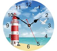 TAHEAT Wall Clock, Lighthouse Seagull and Ocean Clocks, 12 Inch Silent Battery Operated Wall Clock for Bathroom Living Room Kitchen Bedroom
