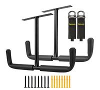 Tahikem 2 Set Overhead Garage Storage Rack, Heavy Duty Overhead Storage Double Hook, Ceiling Mount Hanger Safe Utility Hooks, Hanging for Lumber Ladder Brackets & Other Bulky Items (Pack of 2 - Black)