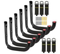 Tahikem 6 Set Garage Hooks, Utility Ladder Hooks 7 Inch / 18cm Long, Black Garage Storage Tool Hooks, Heavy Duty Large Wall Mounts Hanger Brackets, Outdoor Indoor Bike Chair Hose Storage - H20 X L18cm