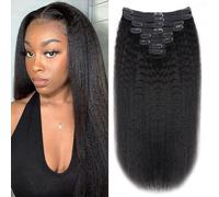 Tahikie Kinky Straight Human Hair Clip in Extensions 120g Full Head Clip ins for Women 100% Unprocessed Brazilian Virgin Human Hair Yaki Straight Clip ins Remy Hair Natural Black 8Pcs 18Clips 16inch