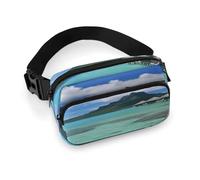 Tahiti Beach Full Printed Fanny Pack,Zipper Belt Bag Cute Crossbody Bag Hip Bum Bag with Adjustable Strap
