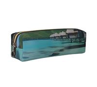 Tahiti Beach Leather Pencil Case Gold Zipper Pen Pencil Pouch Bag Organizer for Girls Boys Student School Office College